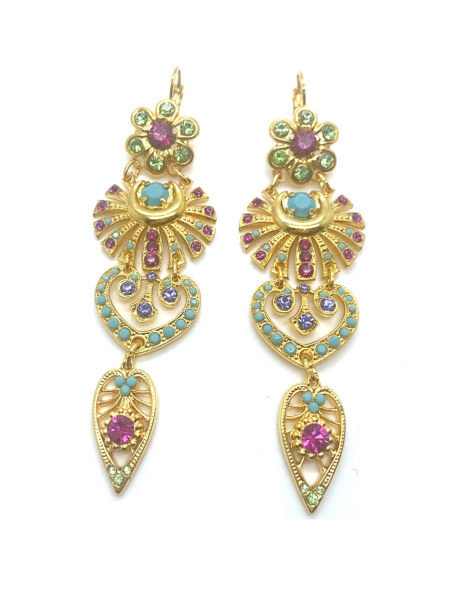 E-1423-333-YG6 (3) Mariana Earrings Dangling Fuchsia, Peridot, Topaz, Jonquil, Tanzanite & Cyclamen Austrian Crystals Cuba Caribbean Life Coll. - Image 1