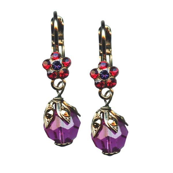 Earrings By Mariana Woman Dangling Floral in Ruby and Purple Velvet Swarovski Crystals