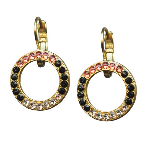 Mariana Earrings Hoop Encrusted Padparadscha, Jet, & Lt Silk Austrian Crystals Pomegranate Silk Road Coll.