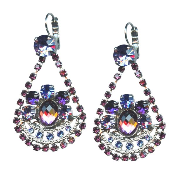 Earrings By Mariana Woman Chandelier Magenta Pink and Deep Purple Swarovski Crystals