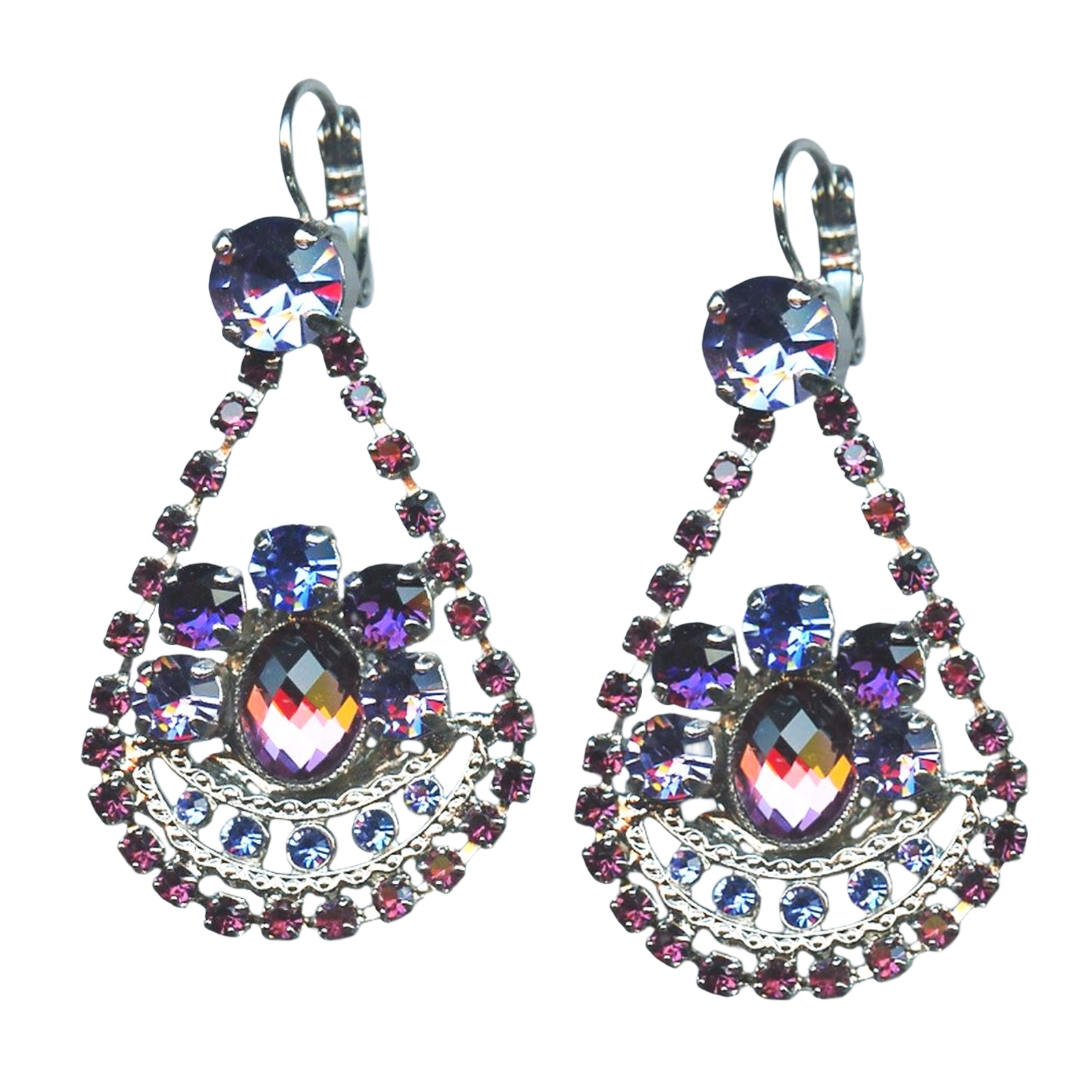 E-1428-3101-RO6(1) Earrings By Mariana Woman Chandelier Magenta Pink and Deep Purple Swarovski Crystals - Image 1