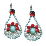 Earrings By Mariana Woman Boho Chic Bright Red and Turquoise Swarovski Crystals - Image 3