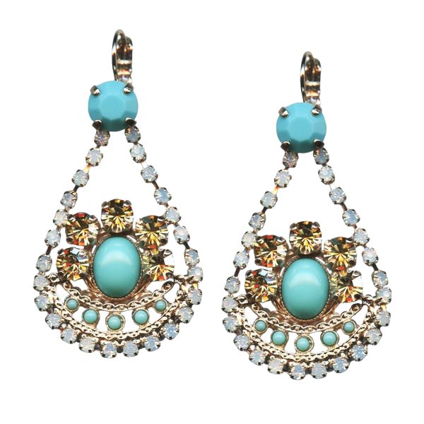 Mariana Earrings Boho Gypsy Turq, Golden Shadow, & White Opal Austrian Crystals My Treasures Coll.