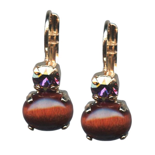 Earrings By Mariana Woman Tiger Eye Mineral and Amethyst Swarovski Crystals