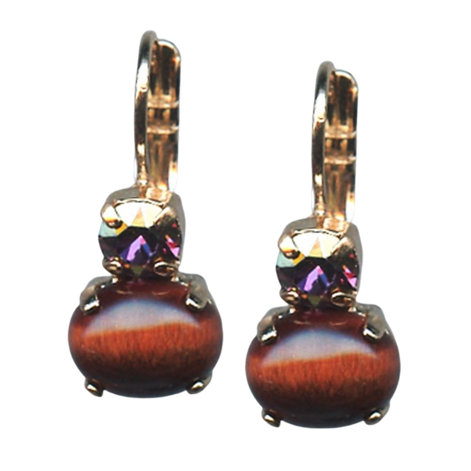 E-1462-M10444-RG6(1) Earrings By Mariana Woman Tiger Eye Mineral and Amethyst Swarovski Crystals - Image 1