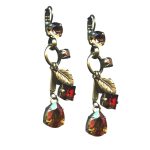 Mariana Earrings Dangling Smoked Topaz, Ruby, & Aurum Austrian Crystals Dancing in the Moonlight Nostalgia Coll. - Image 3