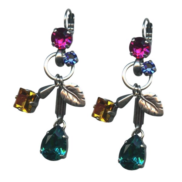 Mariana Earrings Dangling Fuchsia, Sapphire, Topaz, & Blue Zircon Austrian Crystals Fantasy Nirvana Coll.