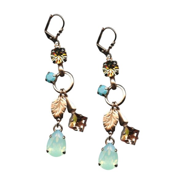 Mariana Earrings Finely Detailed Turq, Lt Peach, & Pacific Opal Austrian Crystals Summer Palace Silk Road Coll.