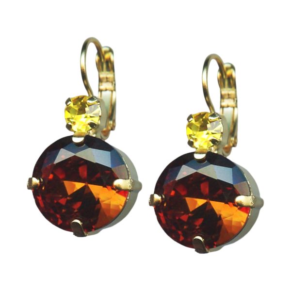 Mariana Earrings Beautiful Smoked Topaz & Citrine Austrian Crystals Yellow Brick Road Nostalgia Coll.