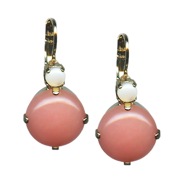 Mariana Earrings Sassy Dolomite Coral & White Shell Mineral Austrian Crystals My Treasures Coll.