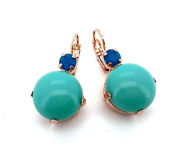 Mariana Earrings Simply Elegant Turq Mineral & Caribbean Blue Opal Austrian Crystals Zambezi Africa Coll.