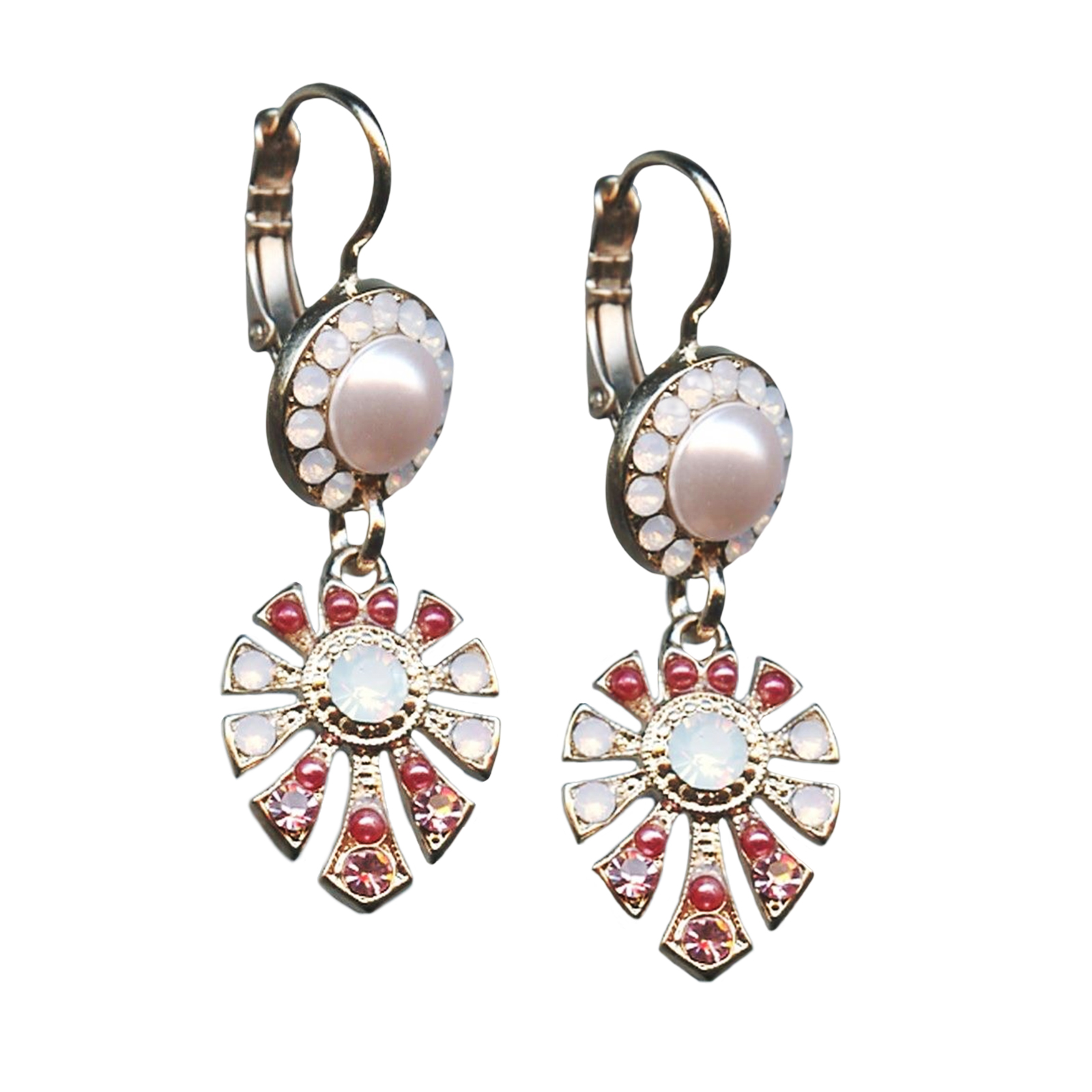 E-1514-3-223-1-RG6(1) Mariana Earrings Elegant Powder Rose, Mulberry Pink, Rose Opal, & Lt Rose Austrian Crystals Antigua Caribbean Life Coll. - Image 1
