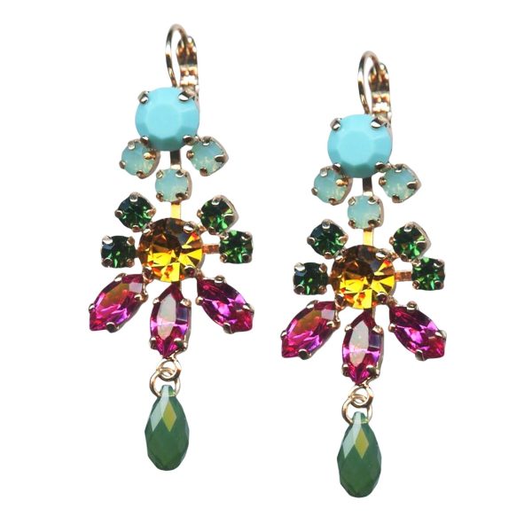 Mariana Earrings Chandelier Turq, Pacific Opal, Emerald, Topaz, Fuchsia, & Fern Green Austrian Crystals Happy Days Icons Coll.