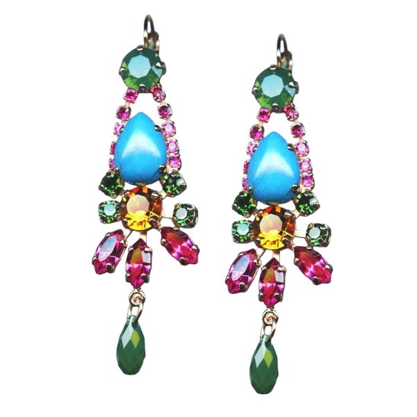 Mariana Earrings Beautiful Rose, Turq, Fern Green, Topaz, & Emerald Austrian Crystals My Treasures Coll.