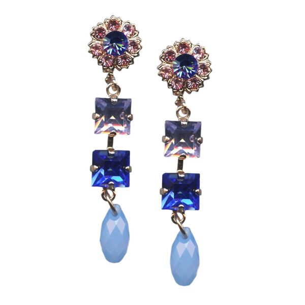 Mariana Earrings Dangling Floral Lt Rose, Amethyst, Capri Blue, & Air Blue Opal Austrian Crystals Kiss From A Rose Songbook Coll.