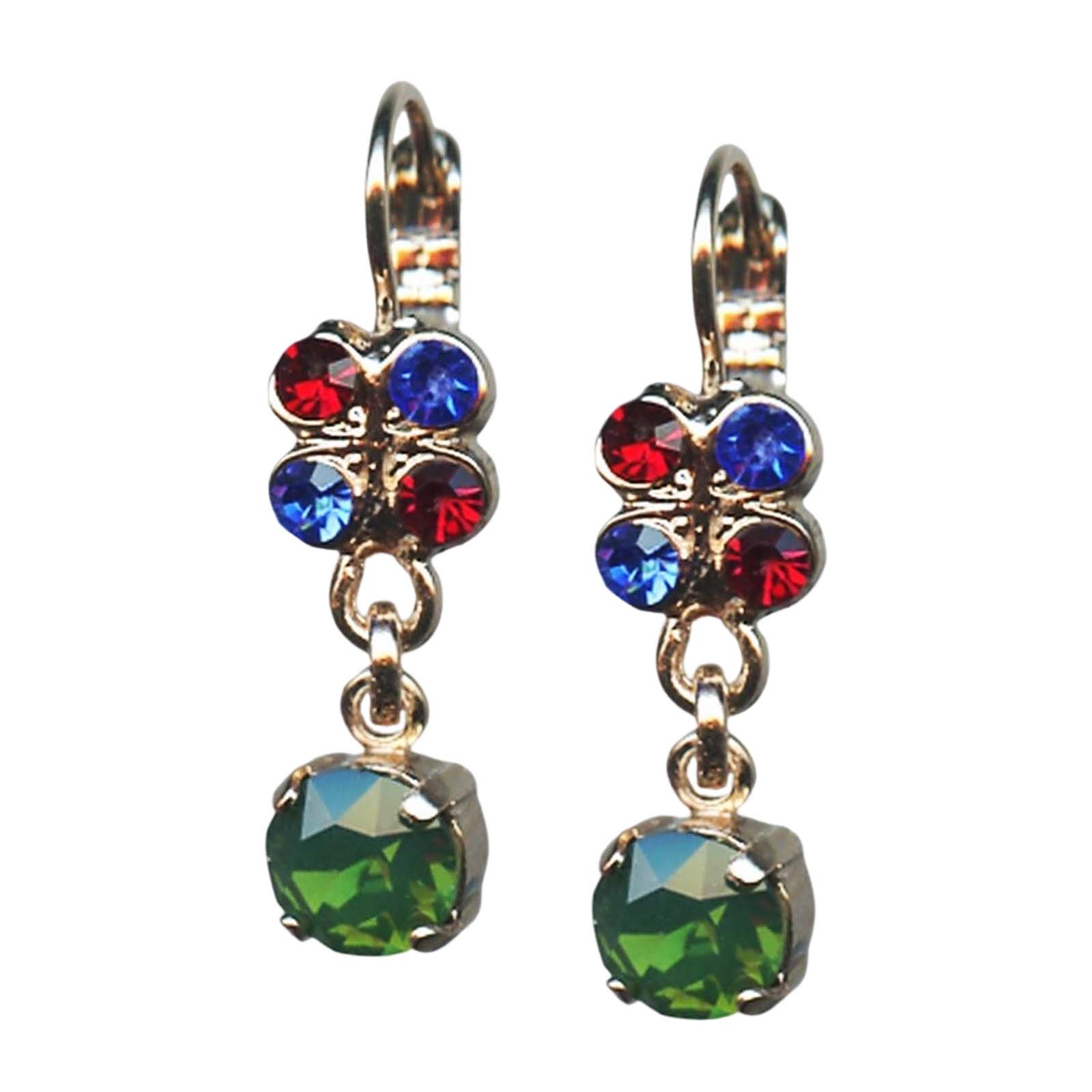 E-1535-1054-RG6(1) Mariana Earrings Dangling Sapphire, Siam, & Fern Green Austrian Crystals My Treasures Coll. - Image 1