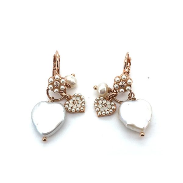 Earrings By Mariana Floral Heart White Pearl Mineral and White Opal Swarovski Crystals