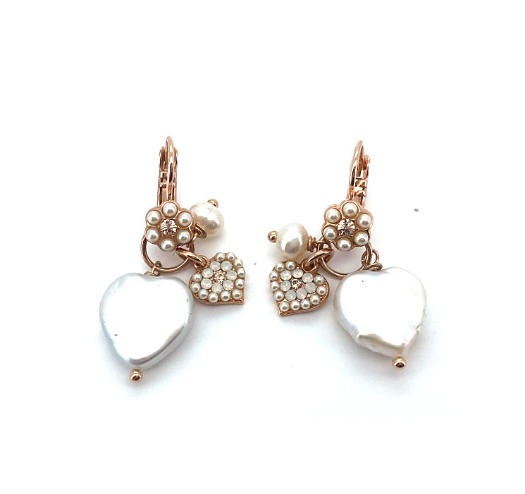 E-1551-M1144-RG6 (3) Earrings By Mariana Floral Heart White Pearl Mineral and White Opal Swarovski Crystals - Image 1