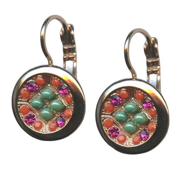 Mariana Earrings Finely Detailed Coral, Fuchsia, & Green Turq Austrian Crystals Masai Africa Coll.