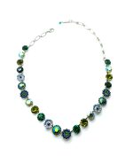 Mariana Necklace Shimmering AB, Emerald, Chrysolite, & Iridescent Dark Blue Austrian Crystals Goldfinger Nostalgia Coll.