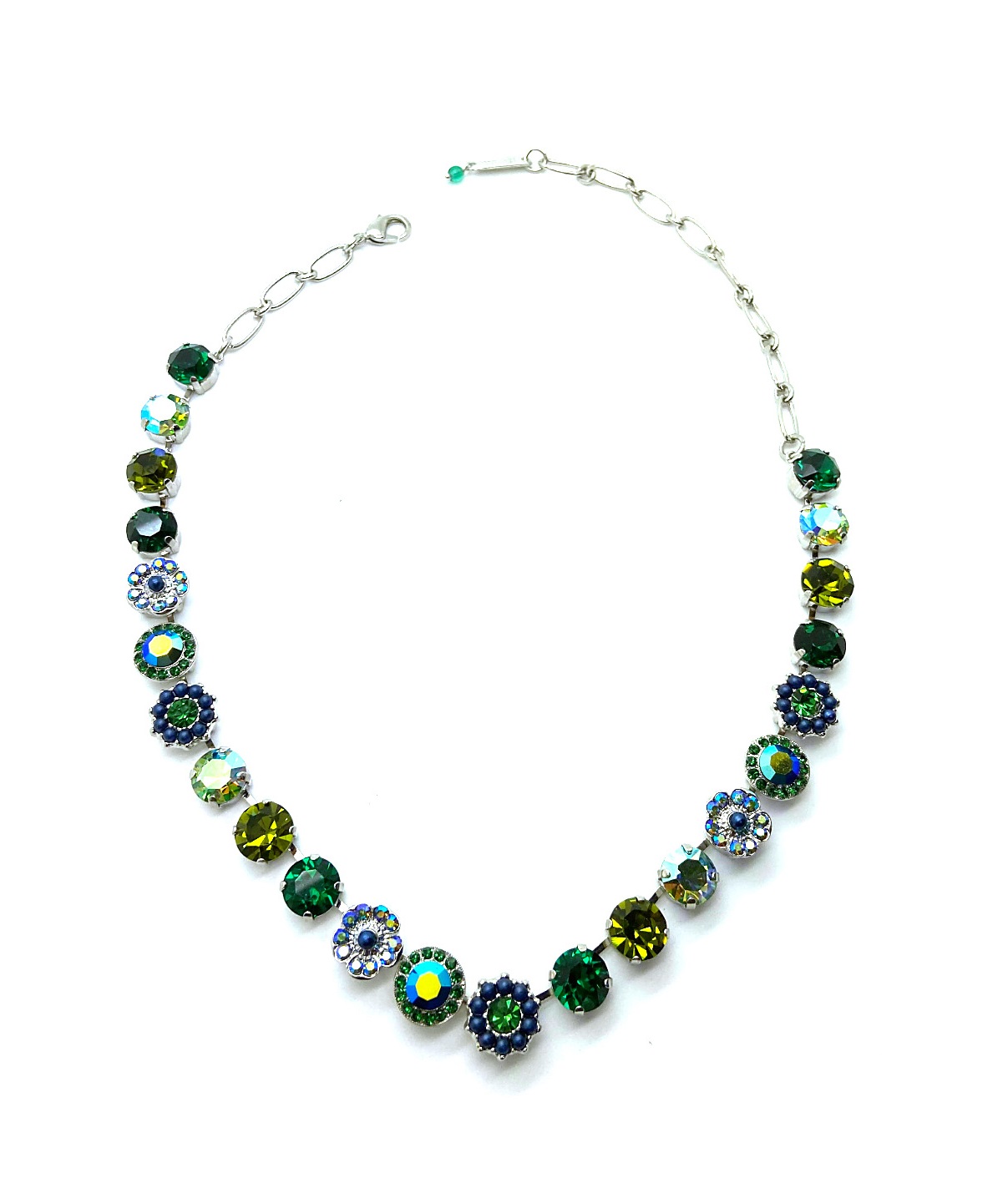 N-3045-1-1001-RO (1) Mariana Necklace Shimmering AB, Emerald, Chrysolite, & Iridescent Dark Blue Austrian Crystals Goldfinger Nostalgia Coll. - Image 1