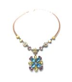Mariana Necklace Floral in Yellow, Lt Sapphire, Lt Amethyst, Turq, & AB Austrian Crystals Coco Icons Coll.