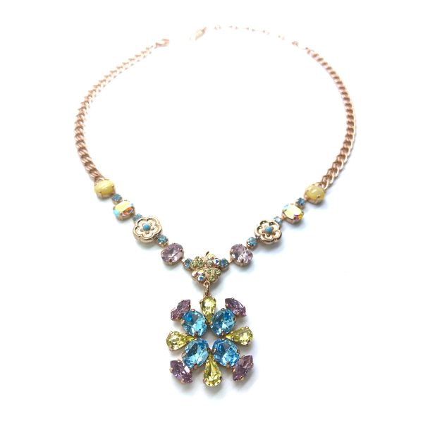 Mariana Necklace Floral in Yellow, Lt Sapphire, Lt Amethyst, Turq, & AB Austrian Crystals Coco Icons Coll.