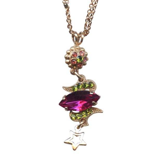 Mariana Necklace Pendant Marquise Fuchsia, Olivine, & Padparadscha Austrian Crystals My Treasures Coll.