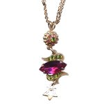 Mariana Necklace Pendant Marquise Fuchsia, Olivine, & Padparadscha Austrian Crystals My Treasures Coll. - Image 3