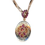 Mariana Necklace Pendant Oval Locket Fuchsia, Orange, & Padparadscha Austrian Crystals Sorbet Delight Winter 2021 Coll. - Image 3