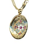 Mariana Necklace Pendant Oval Locket White Opal, Rose, & Lt Turq Austrian Crystals Memories of Montmartre Summer 2022 Coll. - Image 3