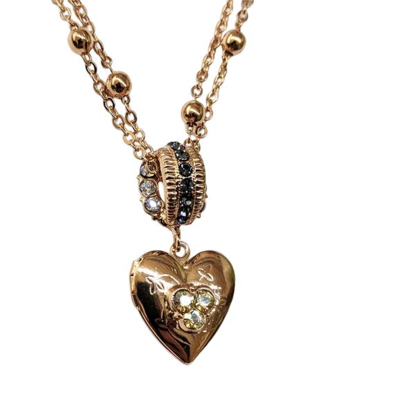 Mariana Necklace Pendant Heart Locket Black Diamond, Clear, & Moonlight Austrian Crystals Black Orchid Botanica Coll.