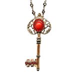 Mariana Necklace Pendant Key Encrusted Coral, Siam, & Indian Pink Austrian Crystals Ring of Fire Nostalgia Coll. - Image 3