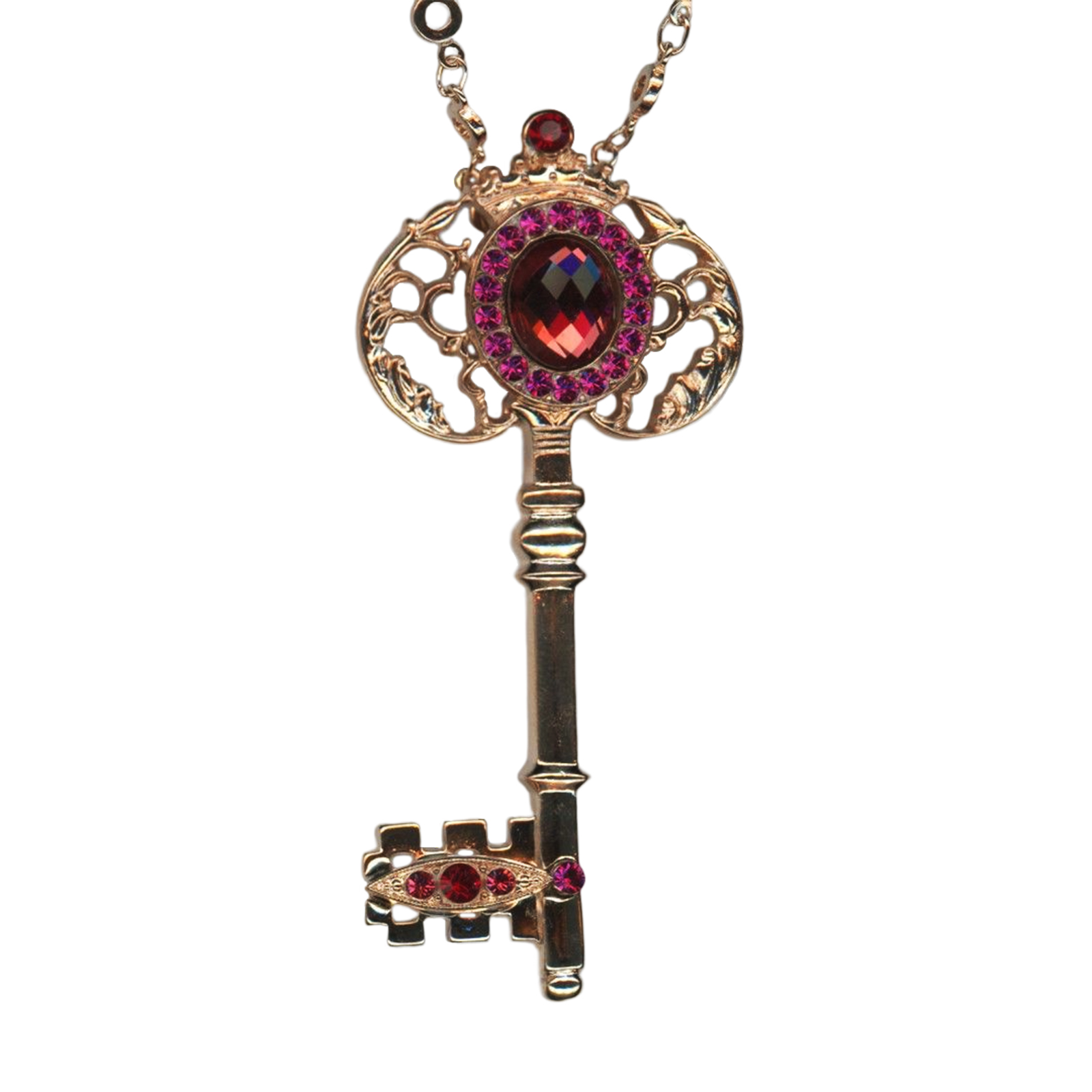 N-5005-2-2140-RG(1) Mariana Necklace Pendant Finely Detailed Key Padparadscha, Fuchsia, & Red Austrian Crystals Firefly Natures Coll. - Image 1