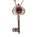 Mariana Necklace Pendant Finely Detailed Key Padparadscha, Fuchsia, & Red Austrian Crystals Firefly Natures Coll. - Image 3