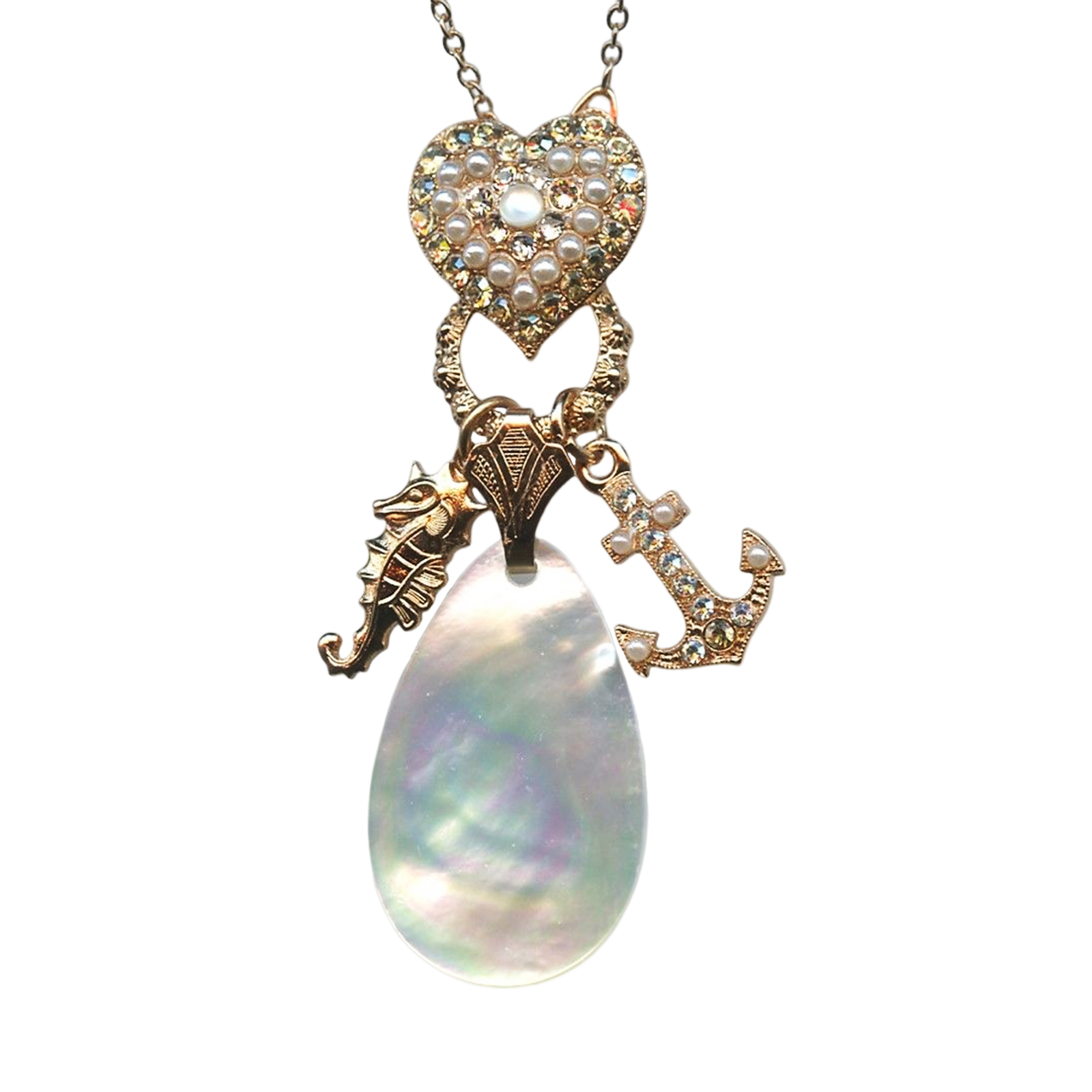 N-5007-4-M1078-RG(1) Mariana Necklace Pendant White Shell Mineral, Pearl, & Golden Shadow Austrian Crystals Kalahari Africa Coll. - Image 1