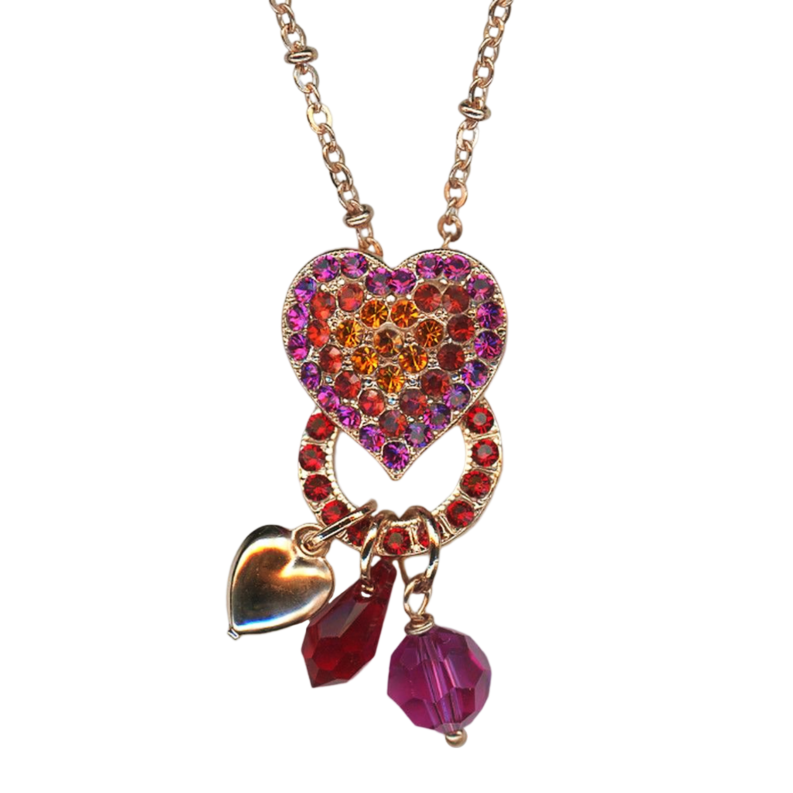 N-5007-5-1135-RG(1) Mariana Necklace Pendant Sassy Heart & Charms Fuchsia, Siam, & Orange Austrian Crystals Sorbet Delight Winter 2021 Coll. - Image 1