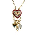 Mariana Necklace Pendant Heart & Charms Cream Pearl, Silk, & Ruby Austrian Crystals My Treasures Coll. - Image 2