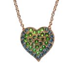 Mariana Necklace Pendant Heart Shaped Montana Blue & Olivine Austrian Crystals Atlantis Under The Sea Winter 2021 Coll. - Image 3