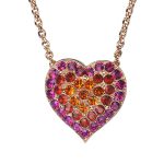 Necklace Pendant By Mariana Winter 2021 Coll. Sassy Heart Shaped Fuchsia, Siam, & Tangerine Swarovski Crystals
