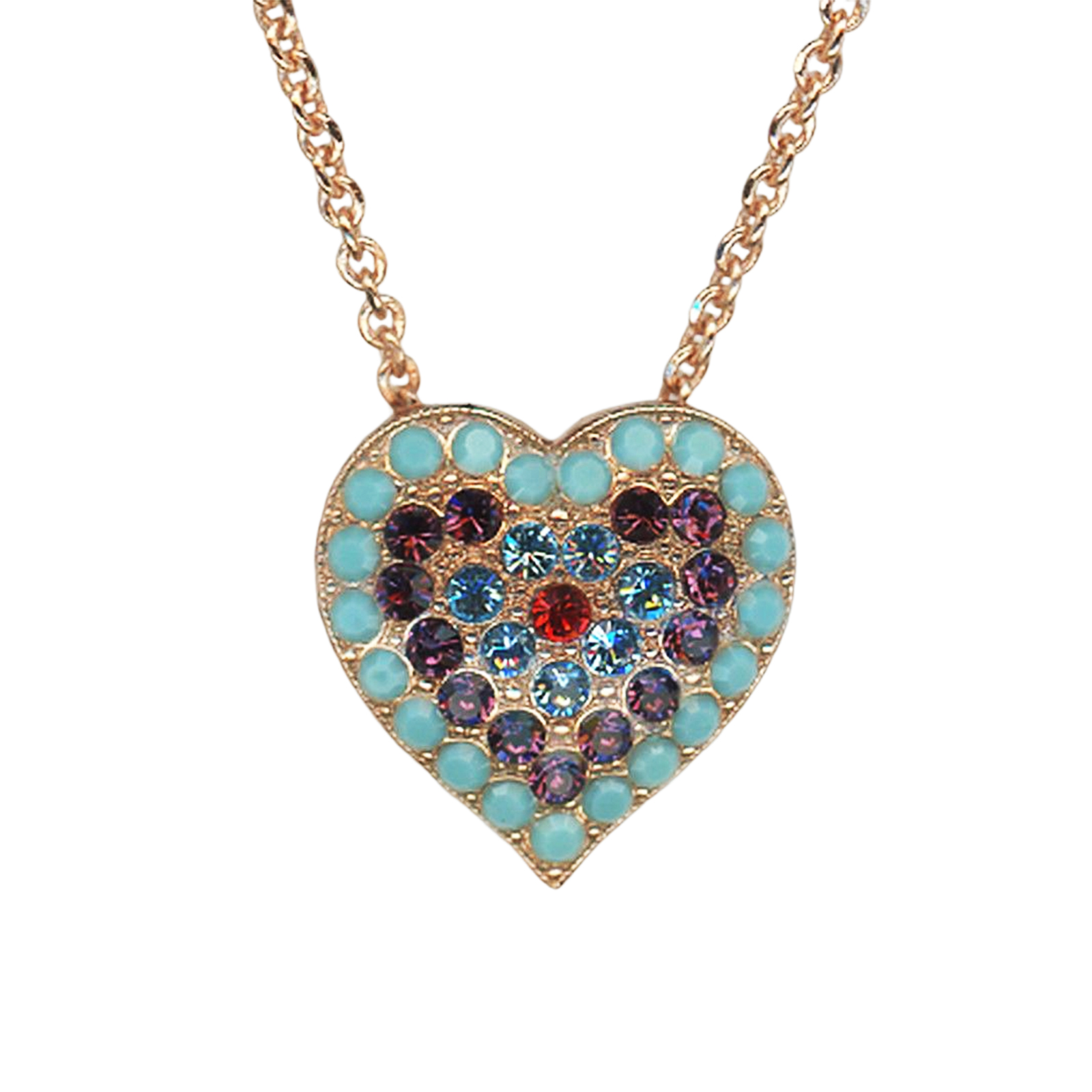 N-5007-6-1143-YG(1) Mariana Necklace Pendant Heart Shaped Turq, Amethyst, Aquamarine, & Siam Austrian Crystals Romancing In Rio Summer 2022 Coll. - Image 1