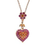 Necklace Pendant By Mariana 2021 Coll. Floral Heart Fuchsia, Siam and Tangerine Swarovski Crystals - Image 3
