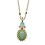 Mariana Necklace Pendant Glamorous Jade Mineral, Peridot, Lt Rose, & Chrysolite Opal Austrian Crystals Eternity Nirvana Coll.