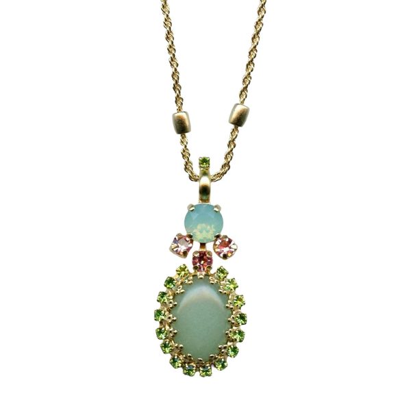 Mariana Necklace Pendant Glamorous Jade Mineral, Peridot, Lt Rose, & Chrysolite Opal Austrian Crystals Eternity Nirvana Coll.