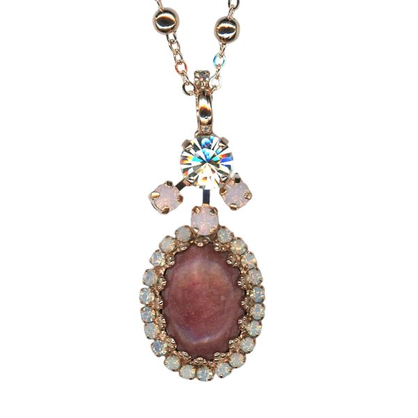 Mariana Necklace Pendant Elegant Rhodonite Mineral, Clear, & Opals Austrian Crystals Cherry Blossom Silk Road Coll.