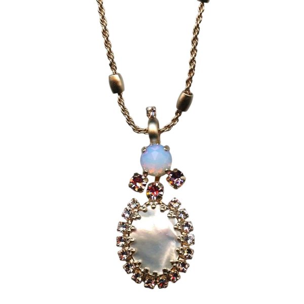 Mariana Necklace Pendant Elegant Mother of Simulated Pearl Mineral, White Opal, & Violet Austrian Crystals My Treasures Coll.