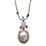 Mariana Necklace Pendant Elegant Mother of Simulated Pearl Mineral, White Opal, & Violet Austrian Crystals My Treasures Coll. - Image 3