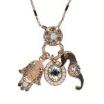 Mariana Necklace Pendant Hamsa & Charms Clear, AB, & Opals Austrian Crystals Snowflake Winter Wonderland Coll.
