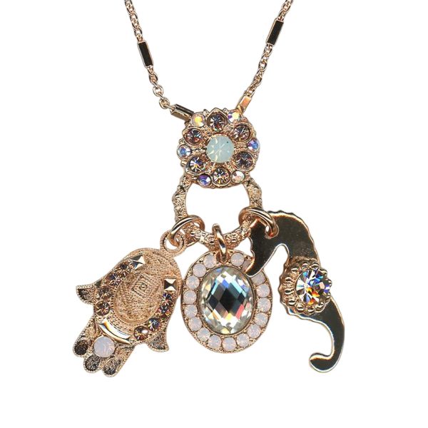 Mariana Necklace Pendant Hamsa & Charms Clear, AB, & Opals Austrian Crystals Snowflake Winter Wonderland Coll.