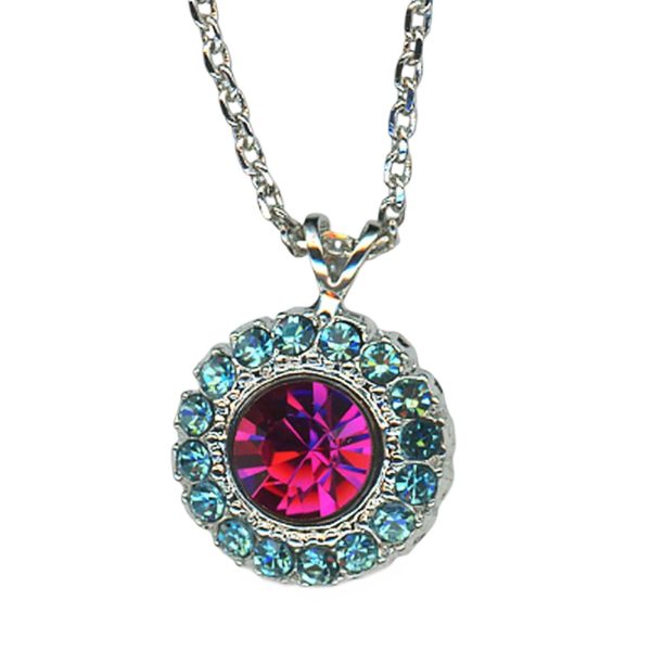Mariana Necklace Pendant Floral Indian Pink & Aquamarine Austrian Crystals Sorbet Sweet Summer Coll.